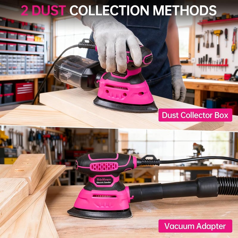 ThinkLearn Detail Sander - 13000 OPM Compact Electric Sander Tool, 1.2A Mouse Sanders with 15Pcs Sandpapers and Dust Box, Handheld Sanding Machine for Woodworking, Furniture and Small Projects - Image 3